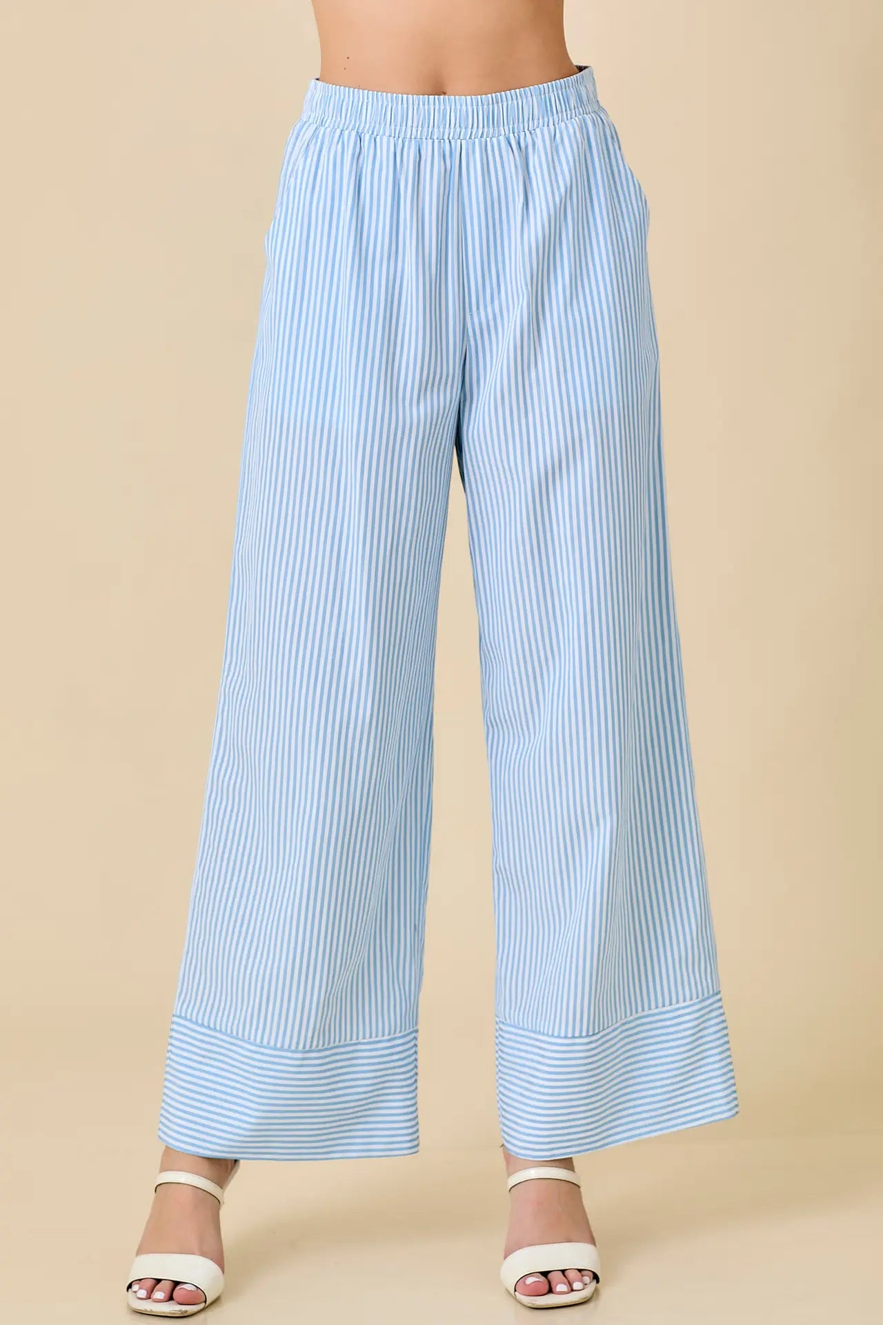 Stripe Wide Leg Pants-Light Blue Stripe