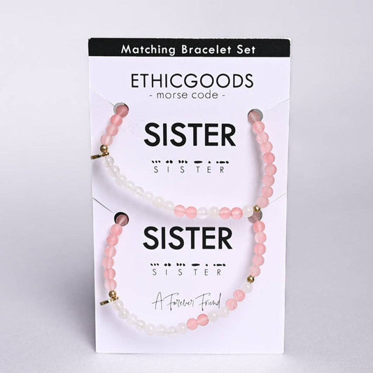 Morse Code Matching Set | SISTER: Matte Pink Quartz & Cloudy Glass