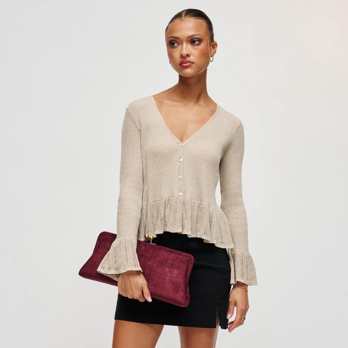 Kristin Faux Suede Clutch - Burgundy