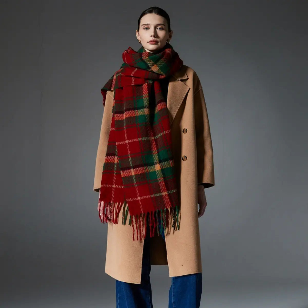 christmas dress scarf Holly Plaid Square Silk Scarf