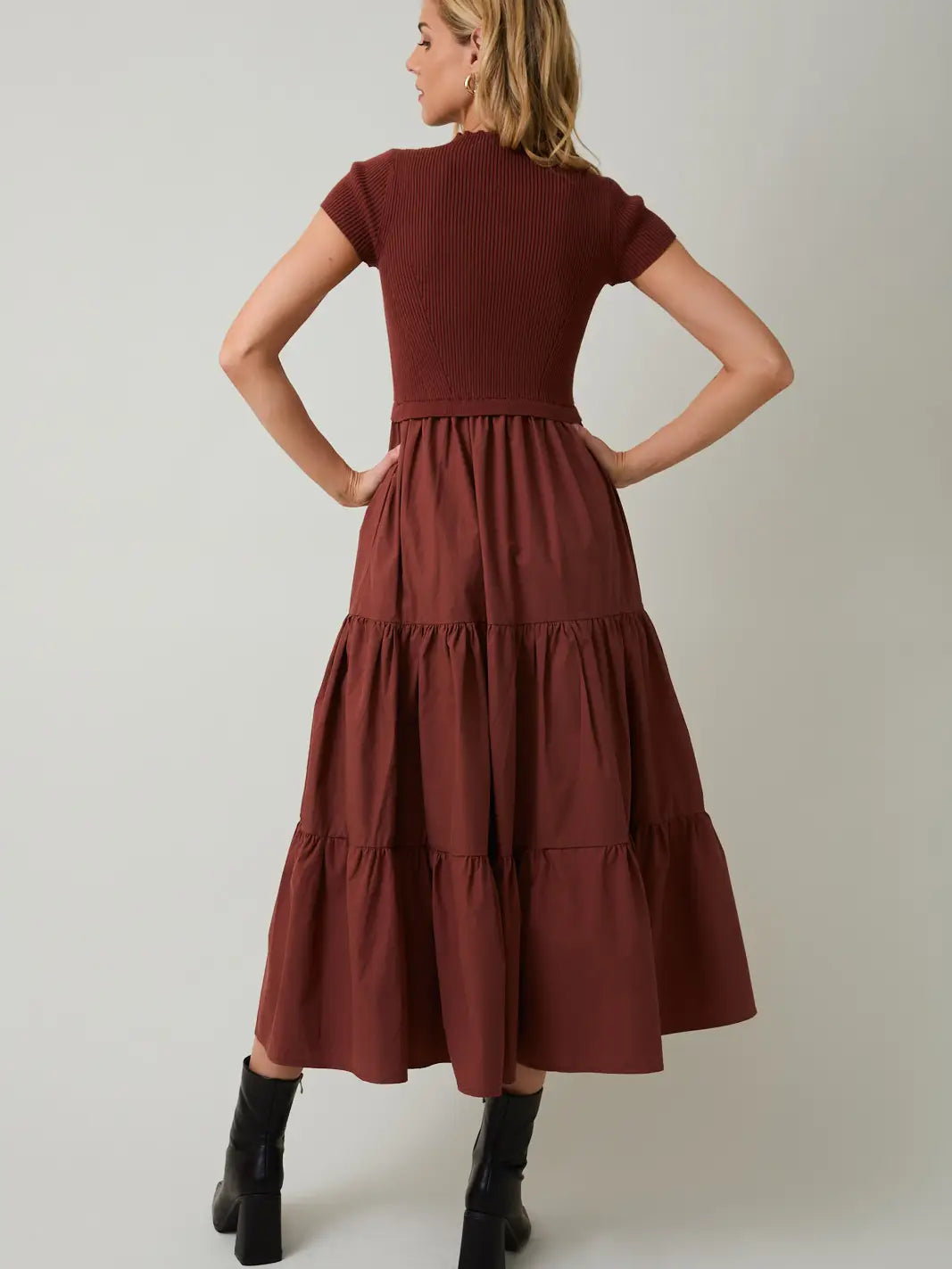 Gianna Knit & Woven Tiered Midi Dress