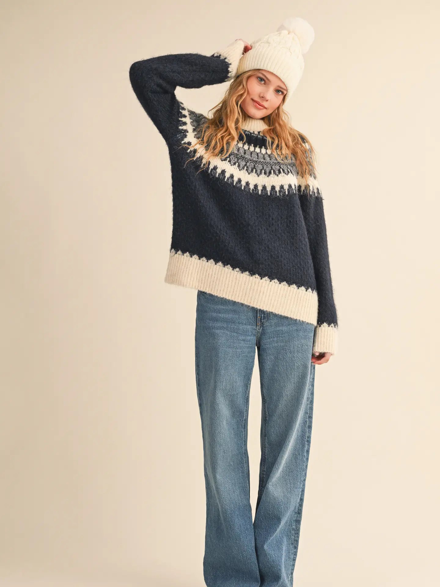 Zoe Fair Isle Winter Sweater - Charcoal