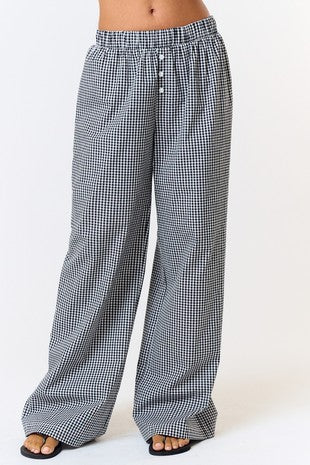 Gingham Plaid Wide Leg Lounge Pant- Blue