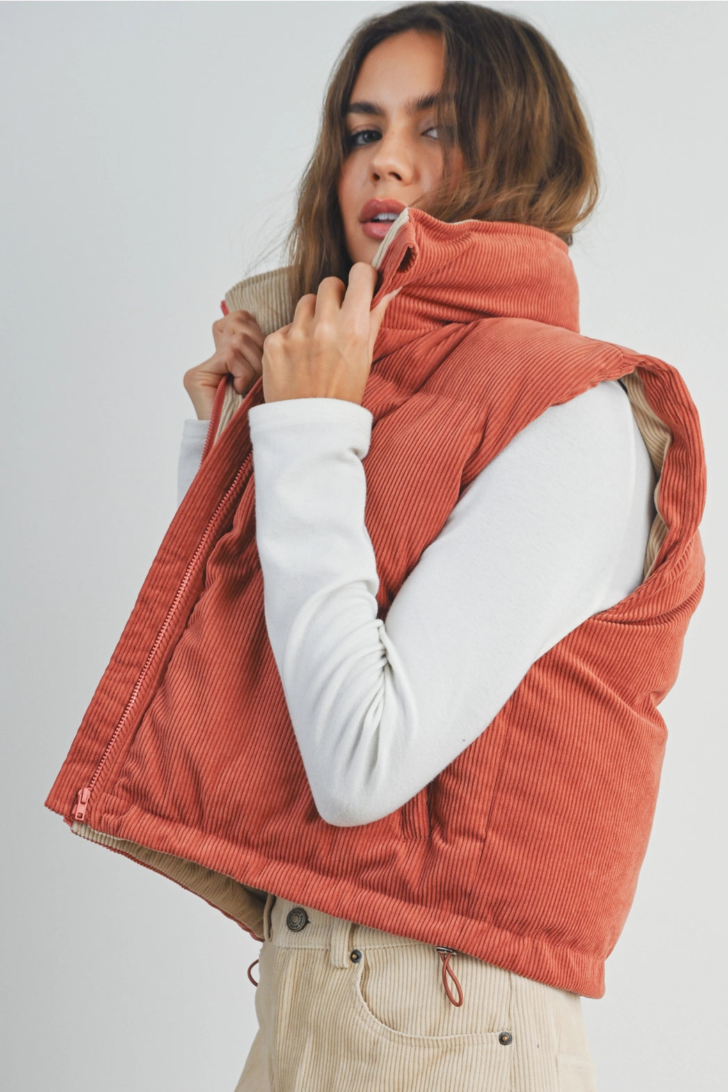Adoreme Corduroy Puffer Indian Red/Taupe