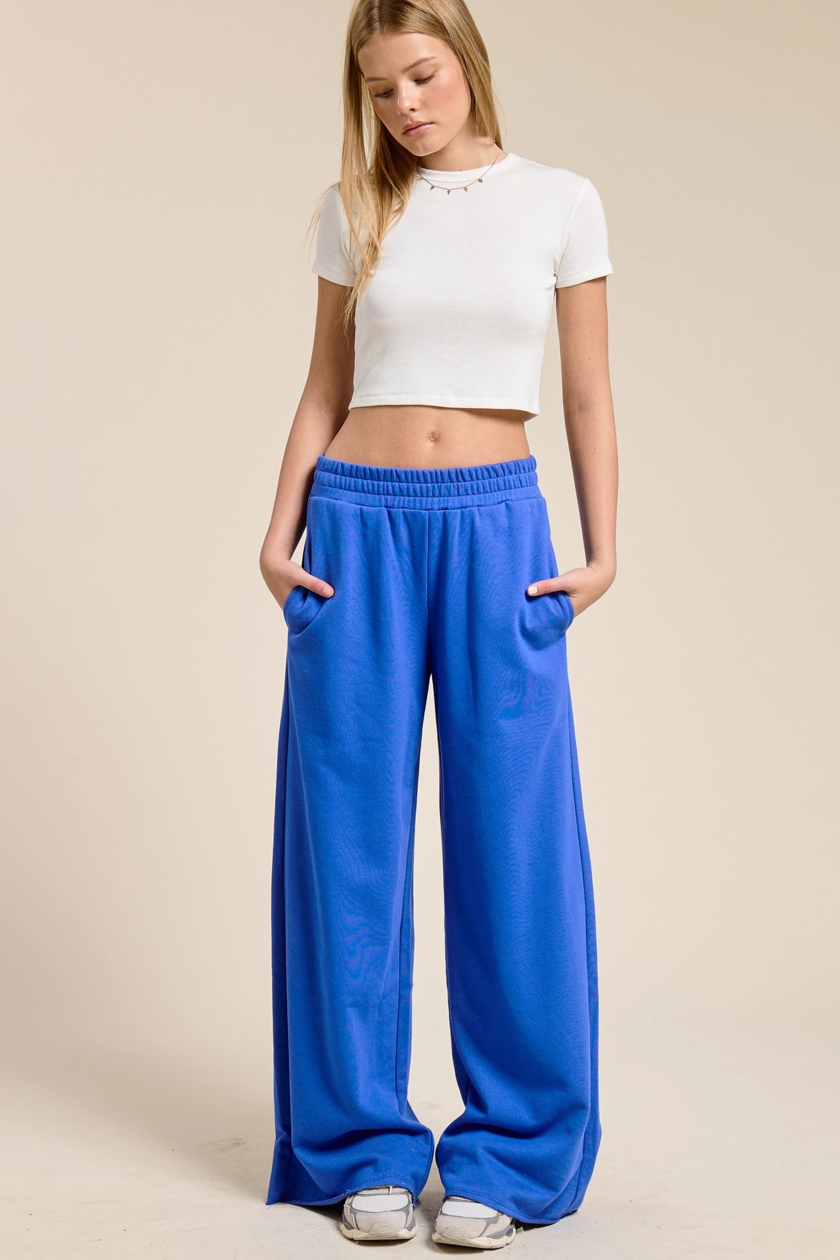 Wide Leg Cotton Jogger - Cobalt