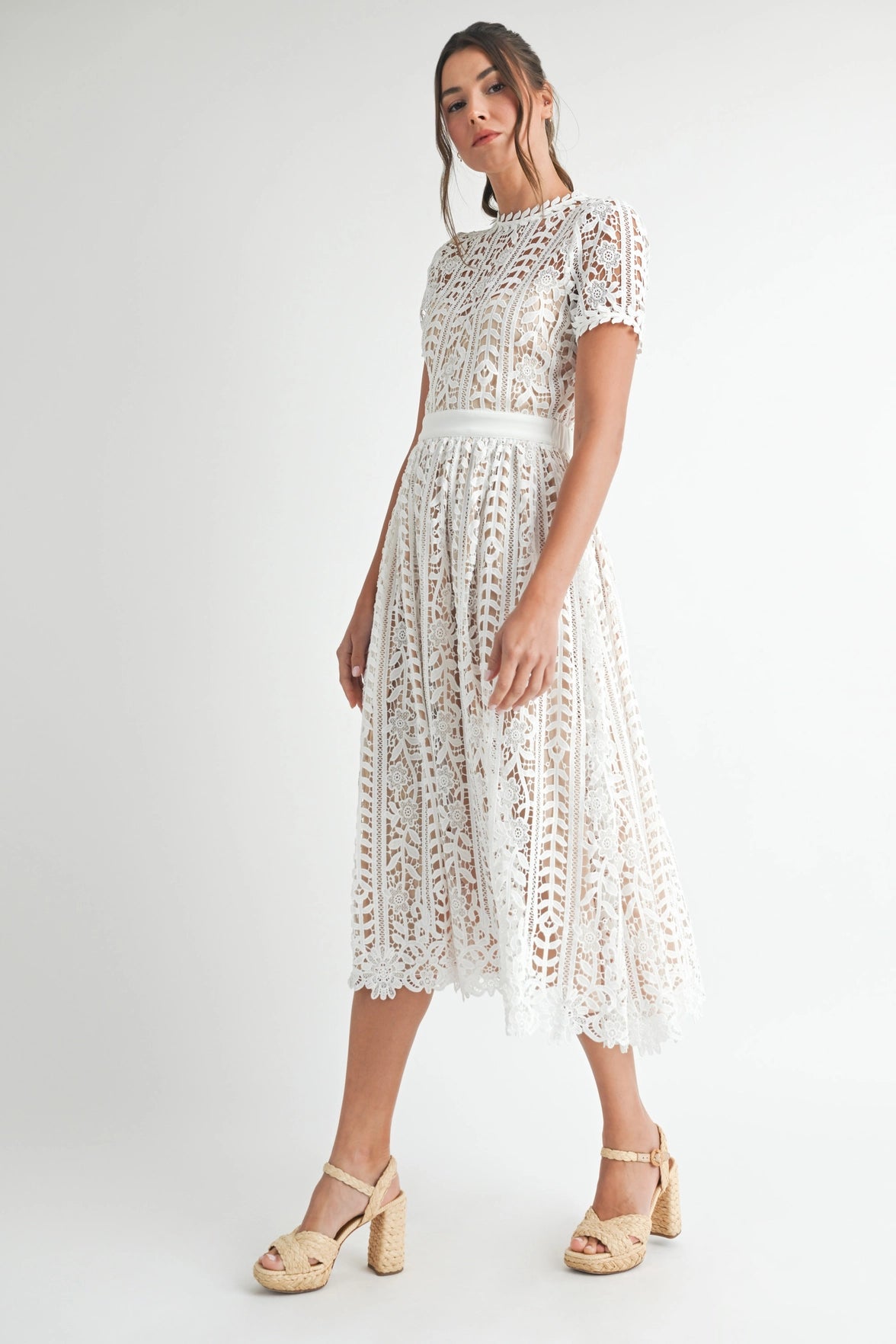 Elegant Delphine Lace Midi Dress