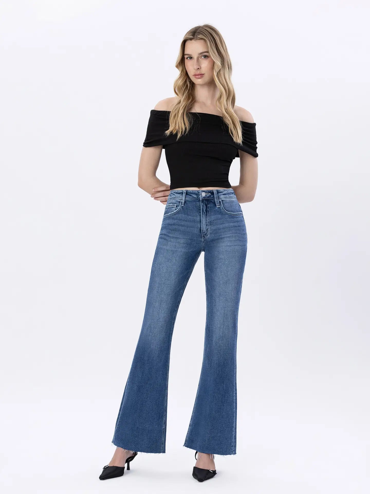 Avery Raw Hem Relaxed Flare Jeans