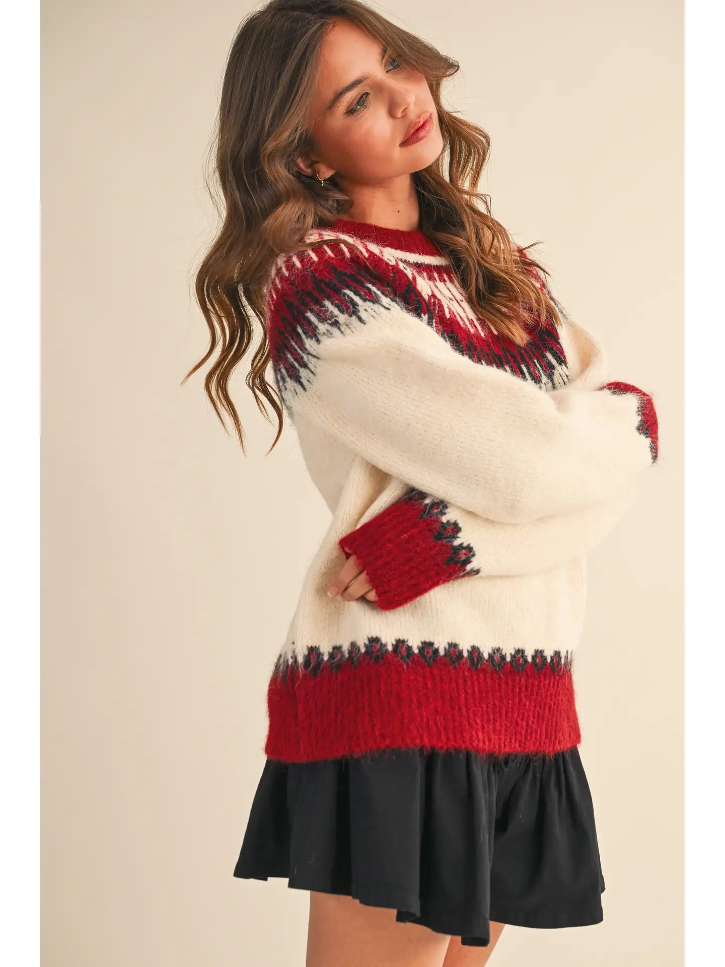 Zoe Fair Isle Winter Sweater - Red