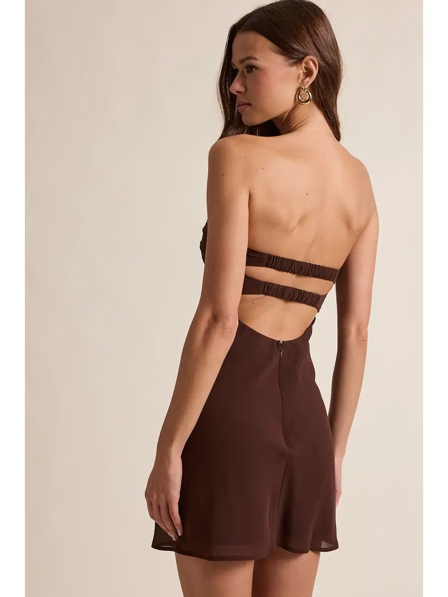 Sheer Chocolate Open Back Dress