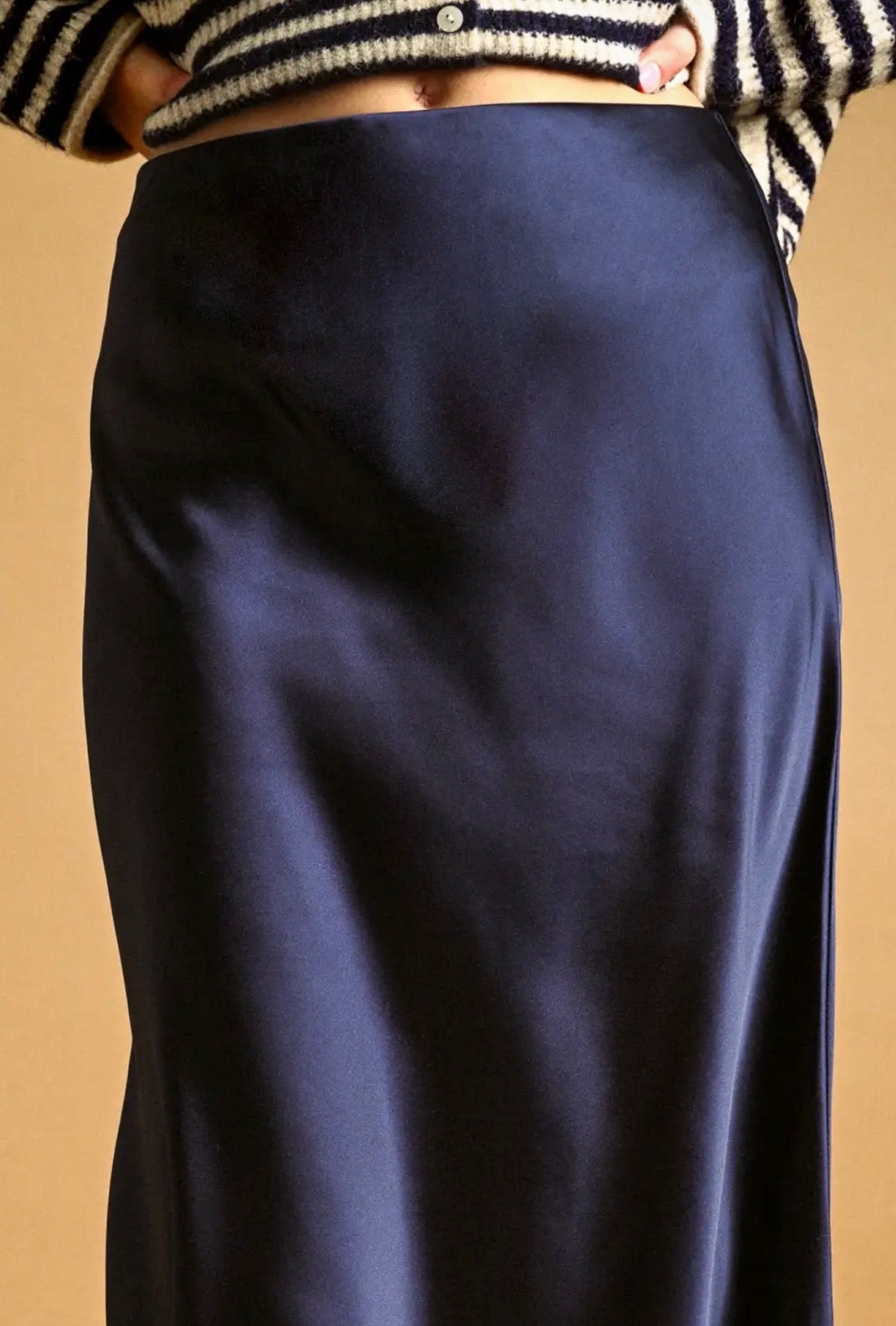 Satin Midi Skirt - Midnight Blue