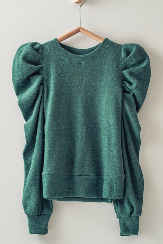 Green Puff Sleeve Knit Top