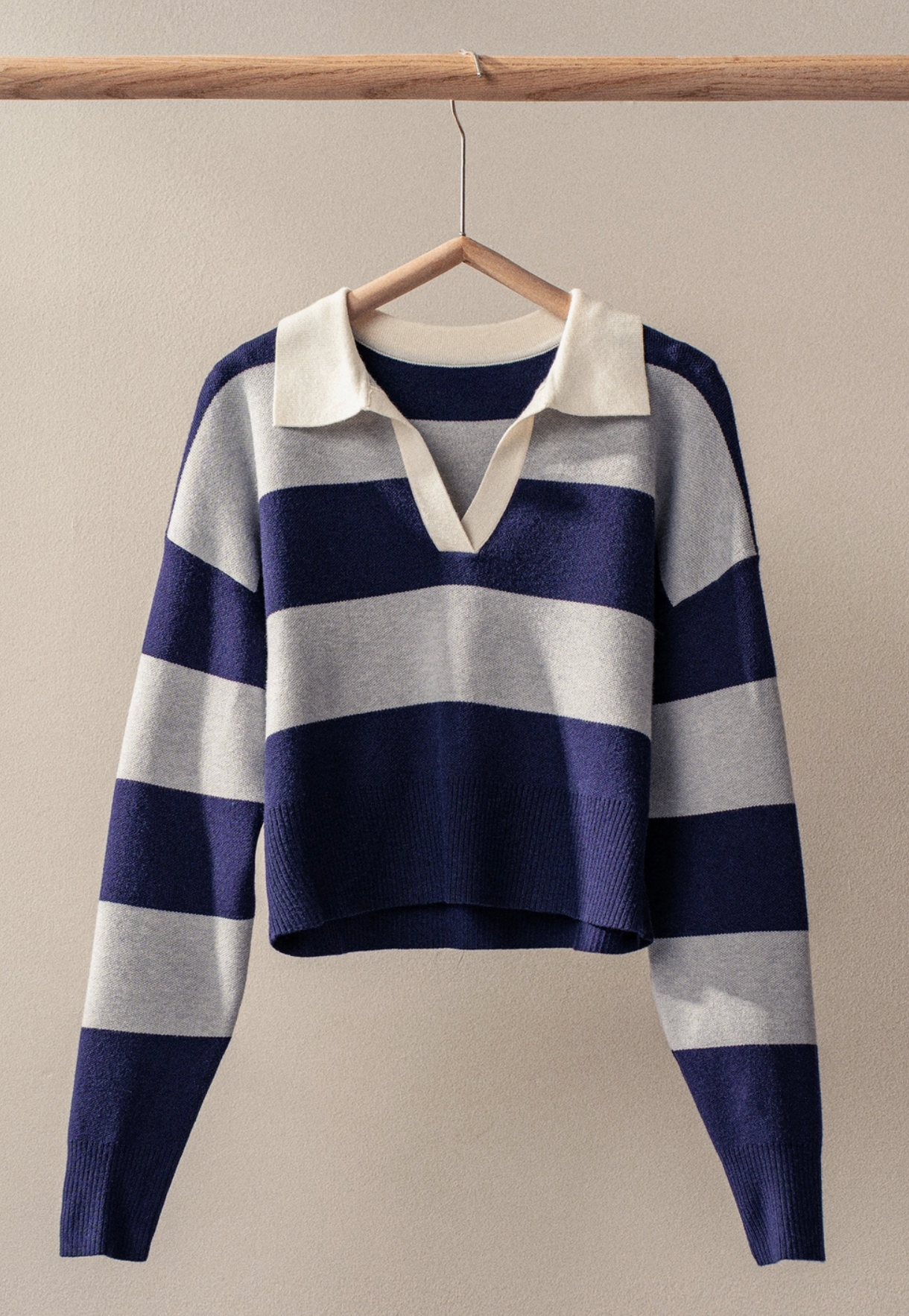 Striped Knit Sweater - Navy/Grey