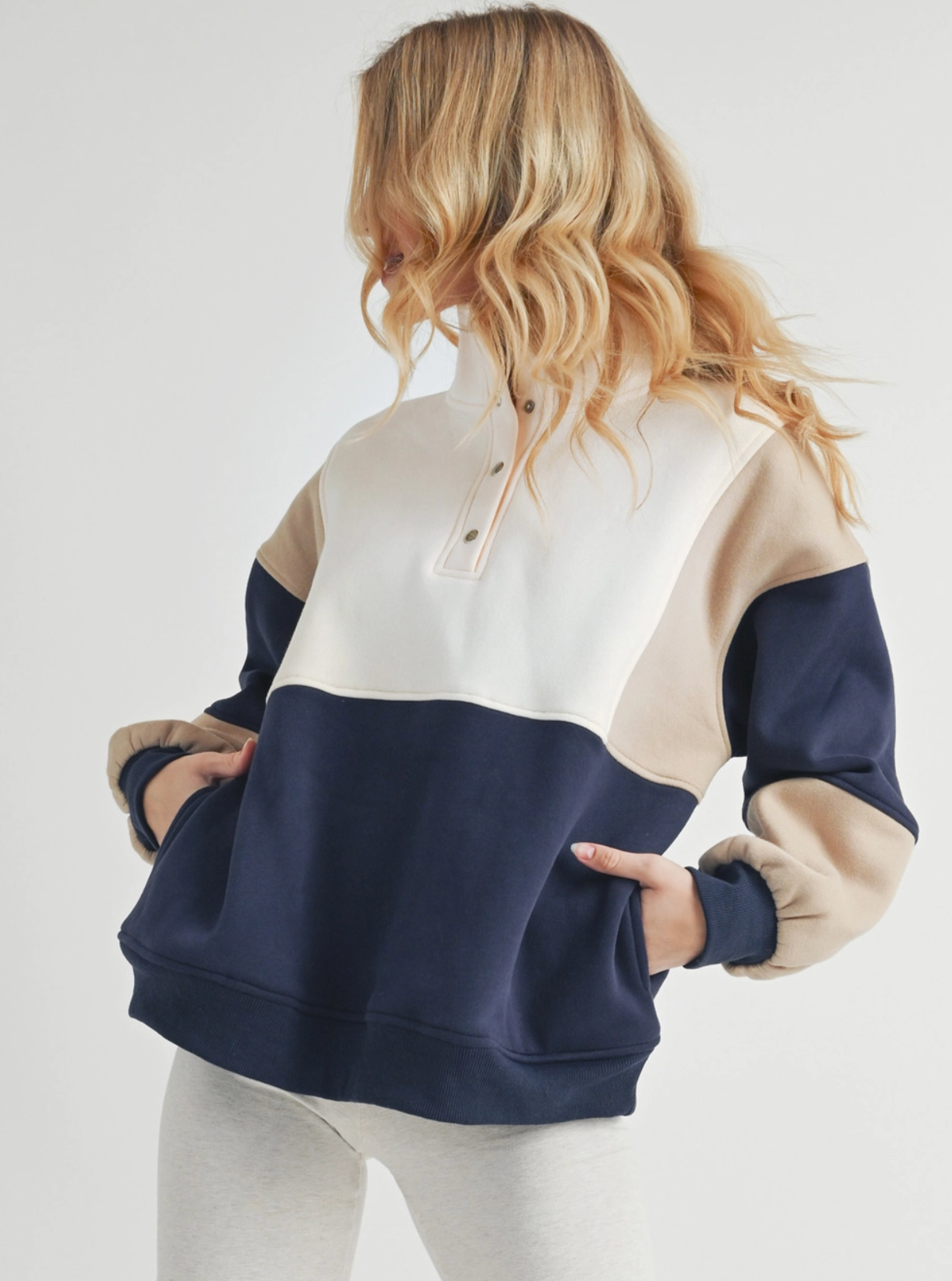 Maeve Color-block Pullover - Navy/Coffee