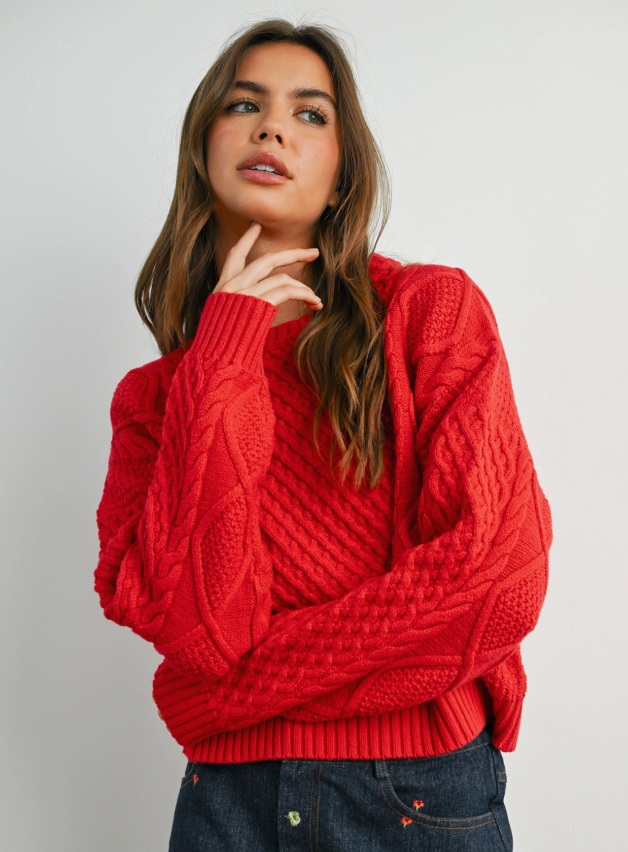 Gracie Cable-Knit Sweater - Red