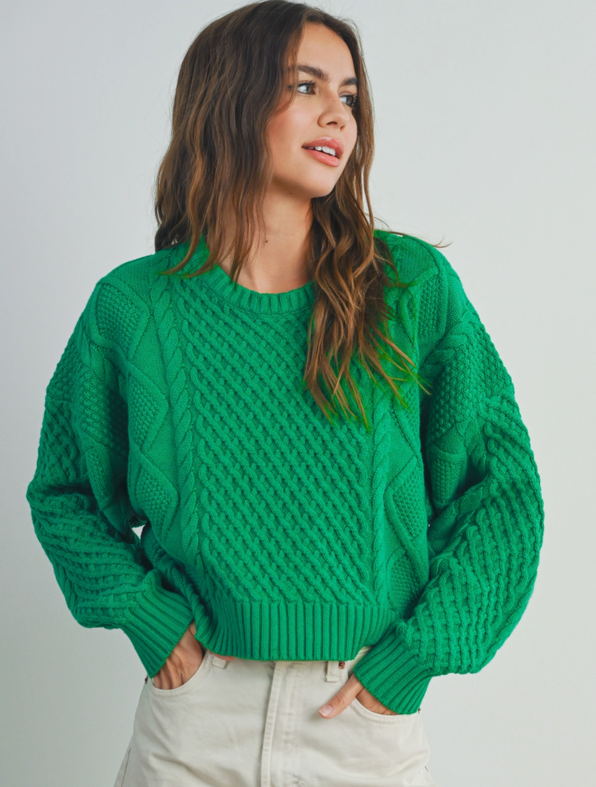 Gracie Cable Knit-Sweater - Vibrant Green