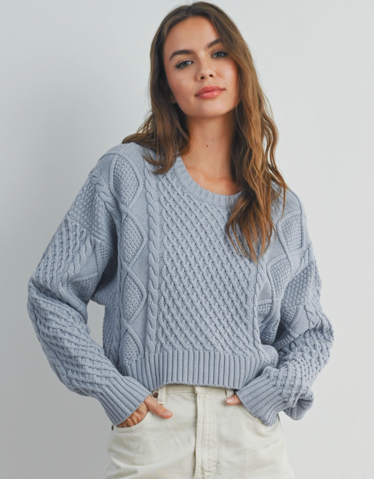 Gracie Cable Knit-Sweater - Blue Bell
