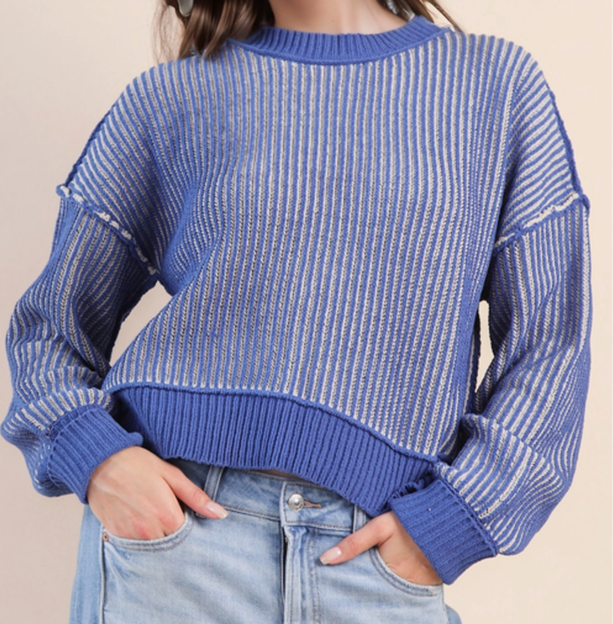 Two Tone Striped Sweater - Nightshade