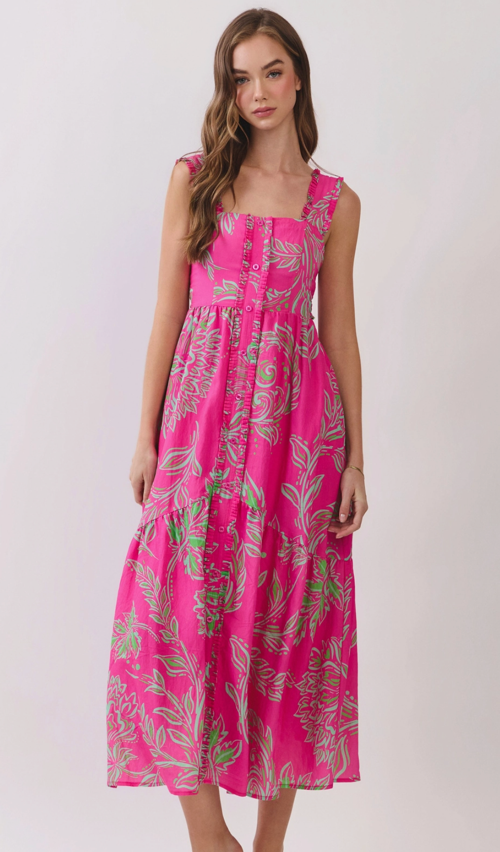 Audra Tropical Print Midi Dress – The Pink Box
