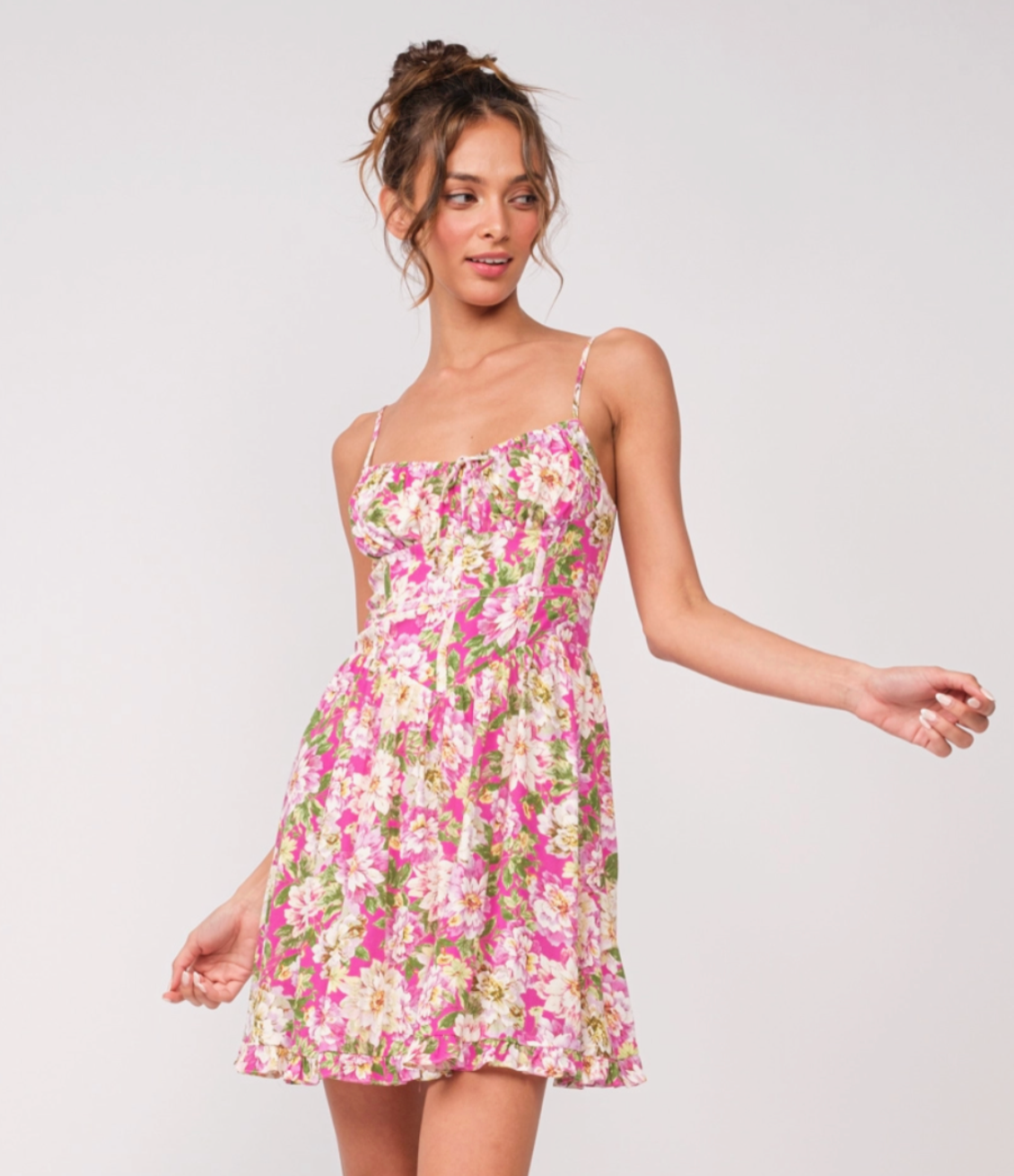 Charlotte Floral Ruffle Trim Mini Dress