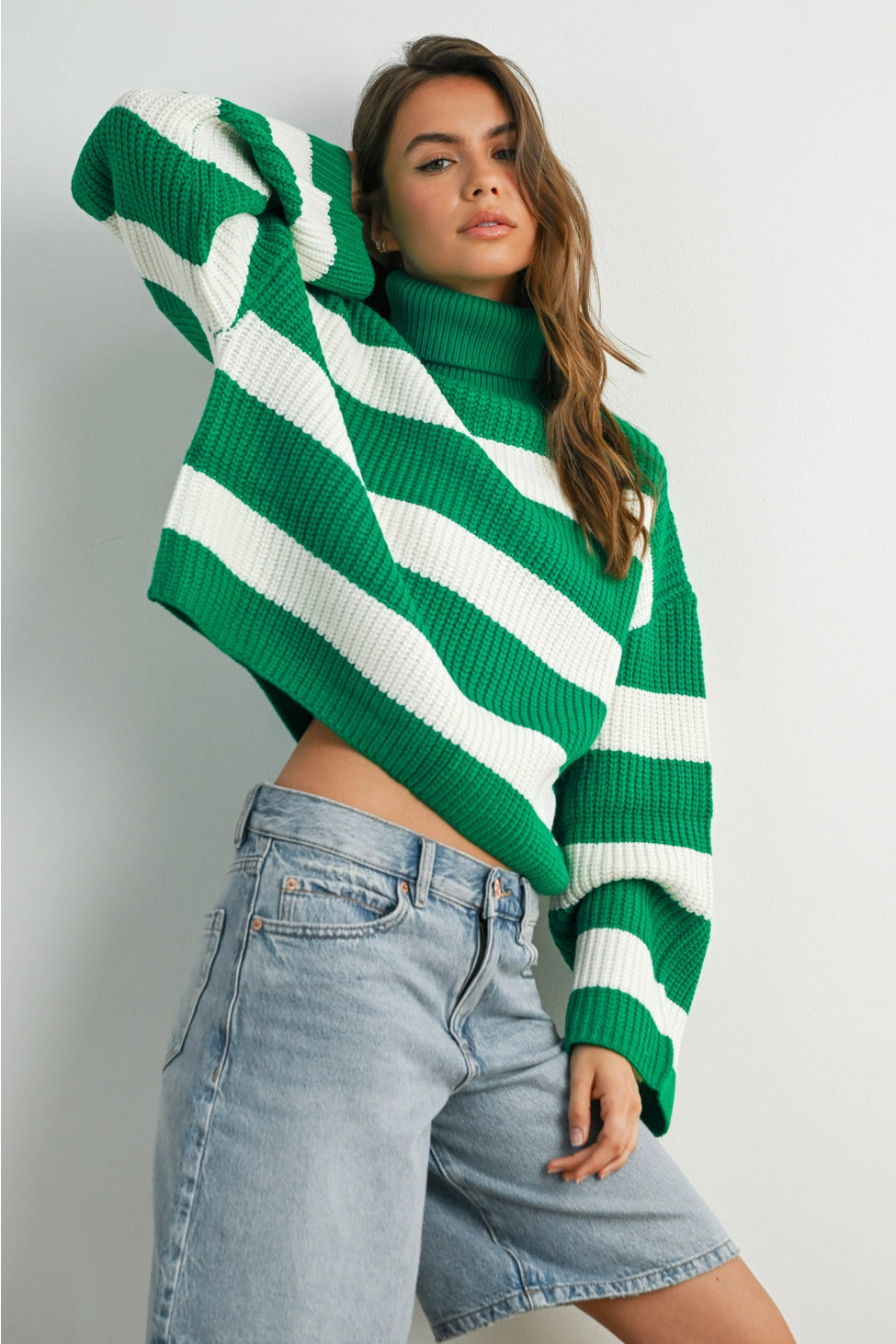 Striped Turtleneck Pullover Sweater