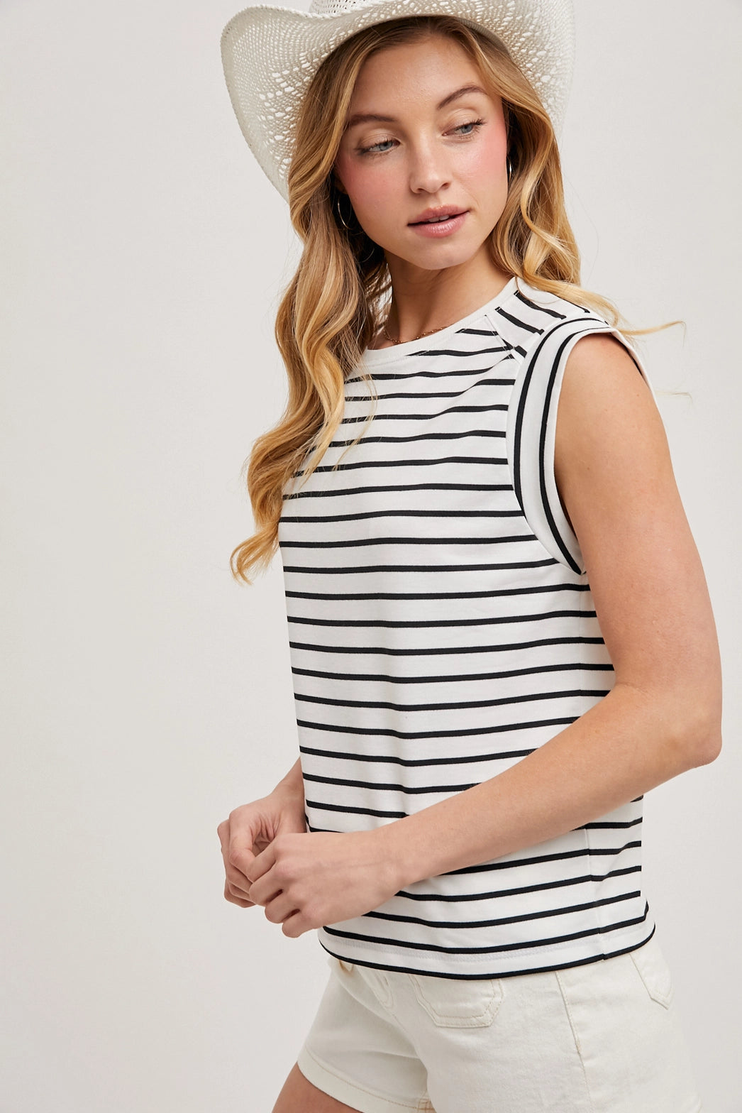 Striped Muscle Tee- Ivory