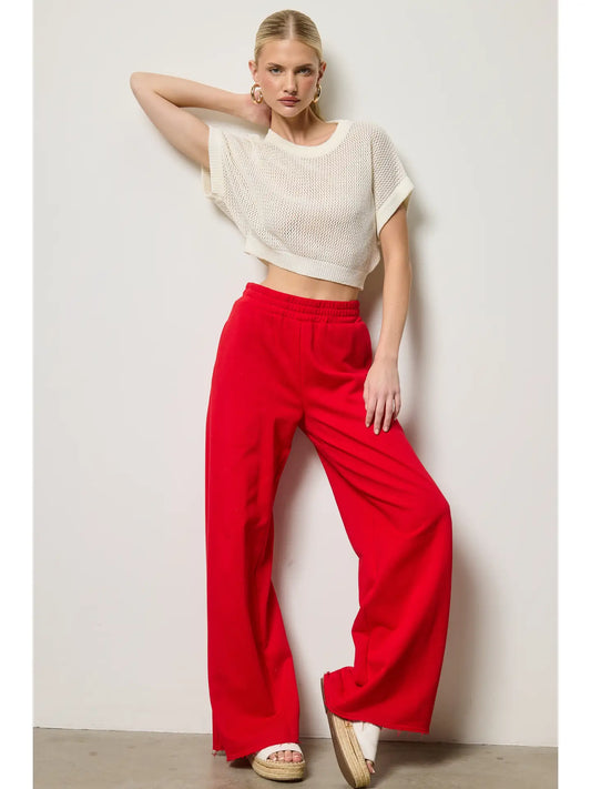 Wide Leg Cotton Jogger - Red