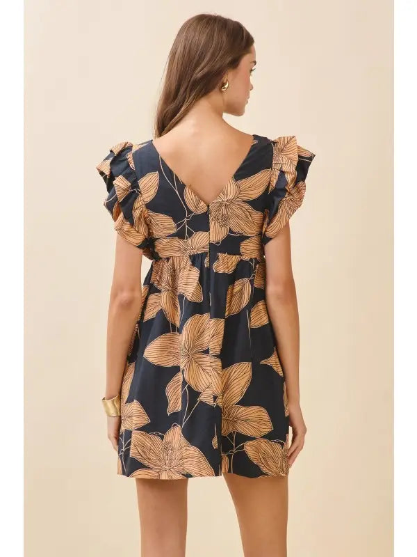 Floral Print Plunging V Neck Empire Waist Dress