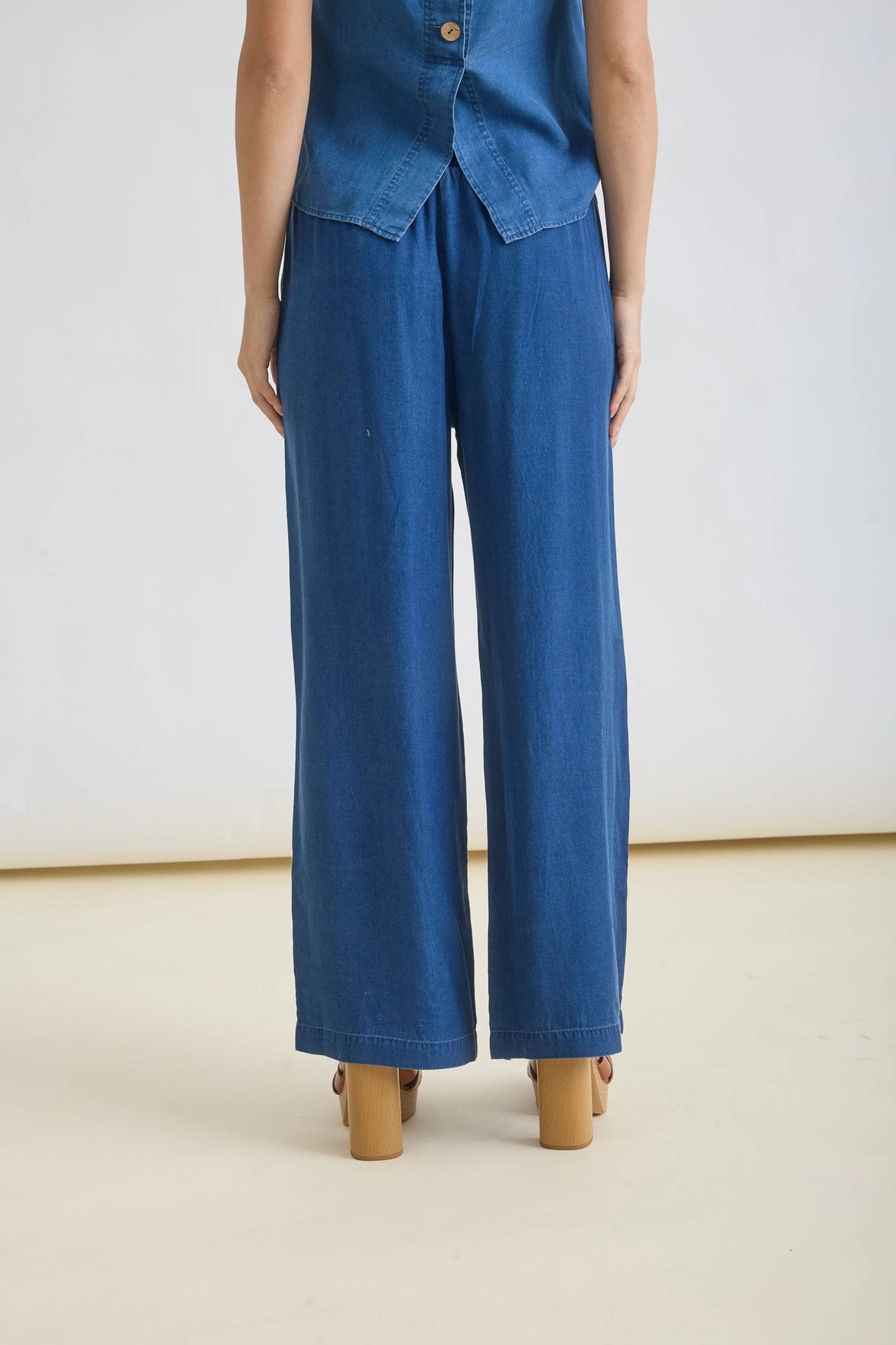 Chambray Elastic Wide Leg Pants