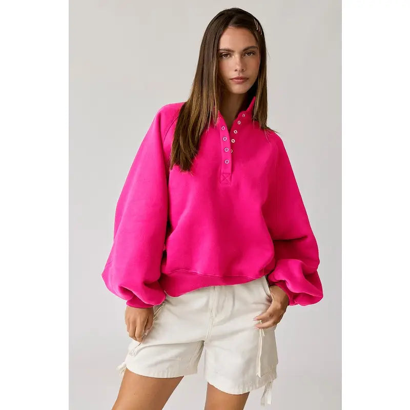 Piper Snap Button Collared Sweater-Raspberry