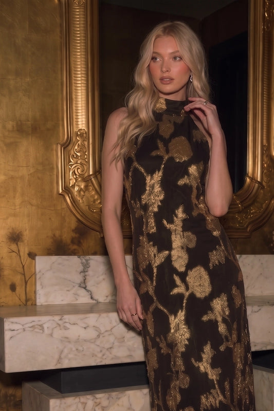Grace Floral Jacquard Midi Dress