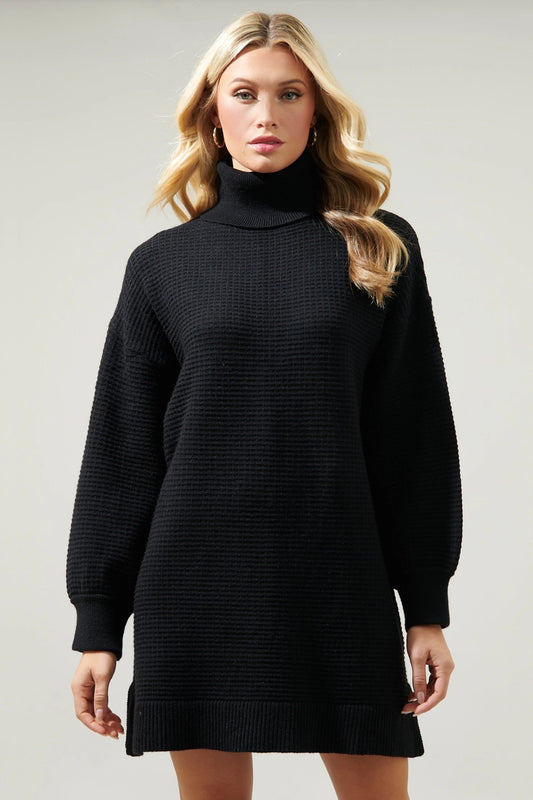 Samantha Turtleneck Sweater Dress - Black