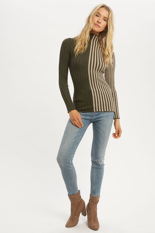 19573 Stripe Top- Olive/Taupe