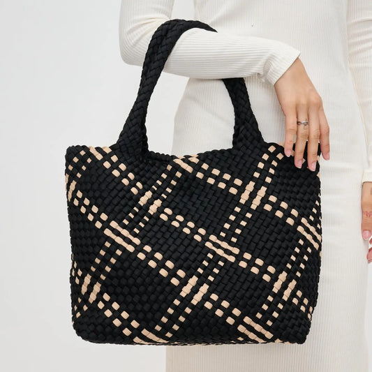 Sky's the Limit - Medium  Woven Neoprene Tote-Black and Nude