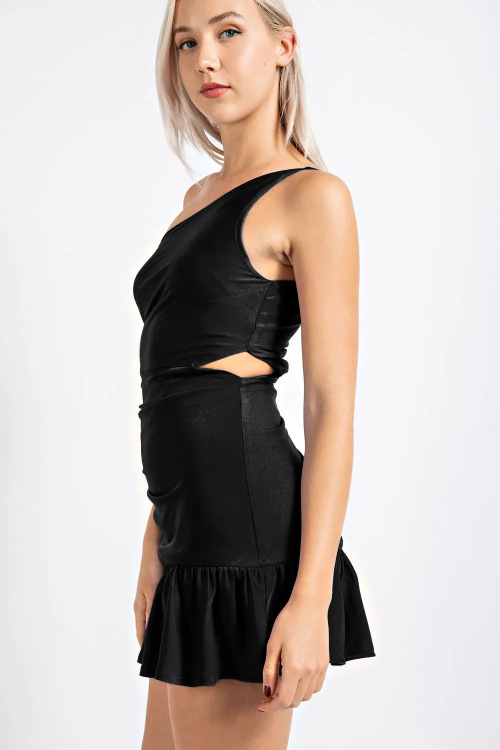 Caroline Satin One Shoulder Mini Dress Ruched
