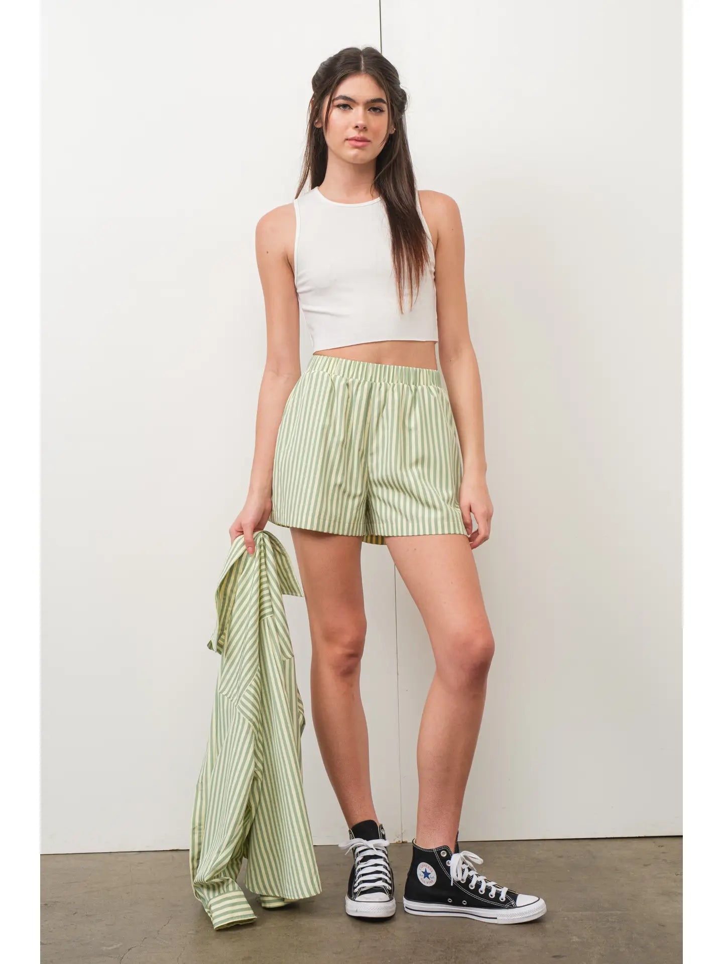 Summer Striped Shorts-Green