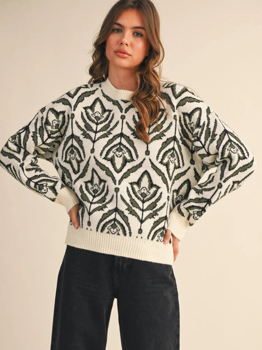 Floral Pattern Knit Sweater