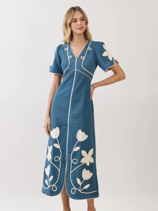 Evie Denim Petal Midi Dress