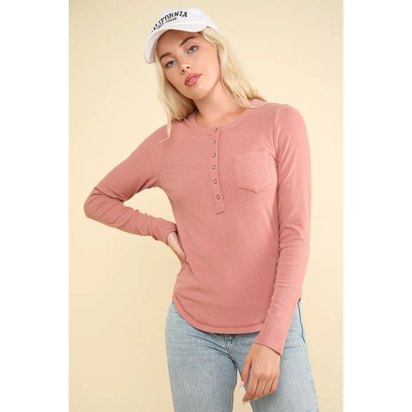 Soft Brushed Solid Knit Casual Top-Blush