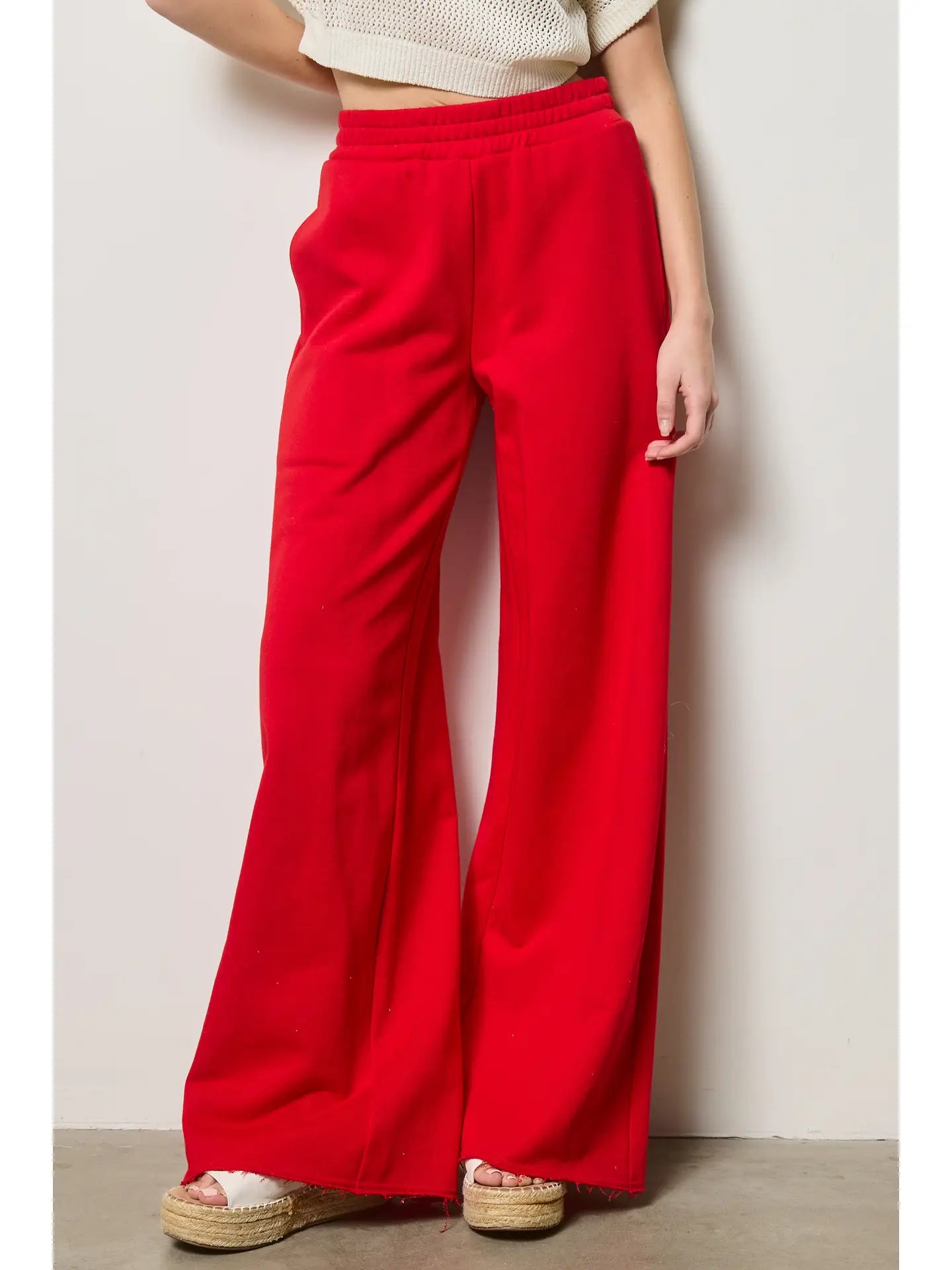 Wide Leg Cotton Jogger - Red