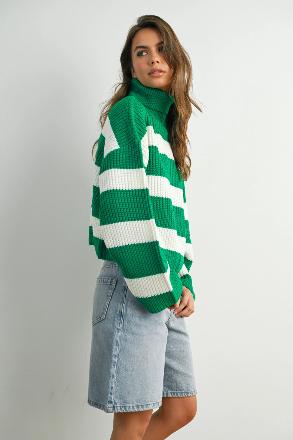 Striped Turtleneck Pullover Sweater