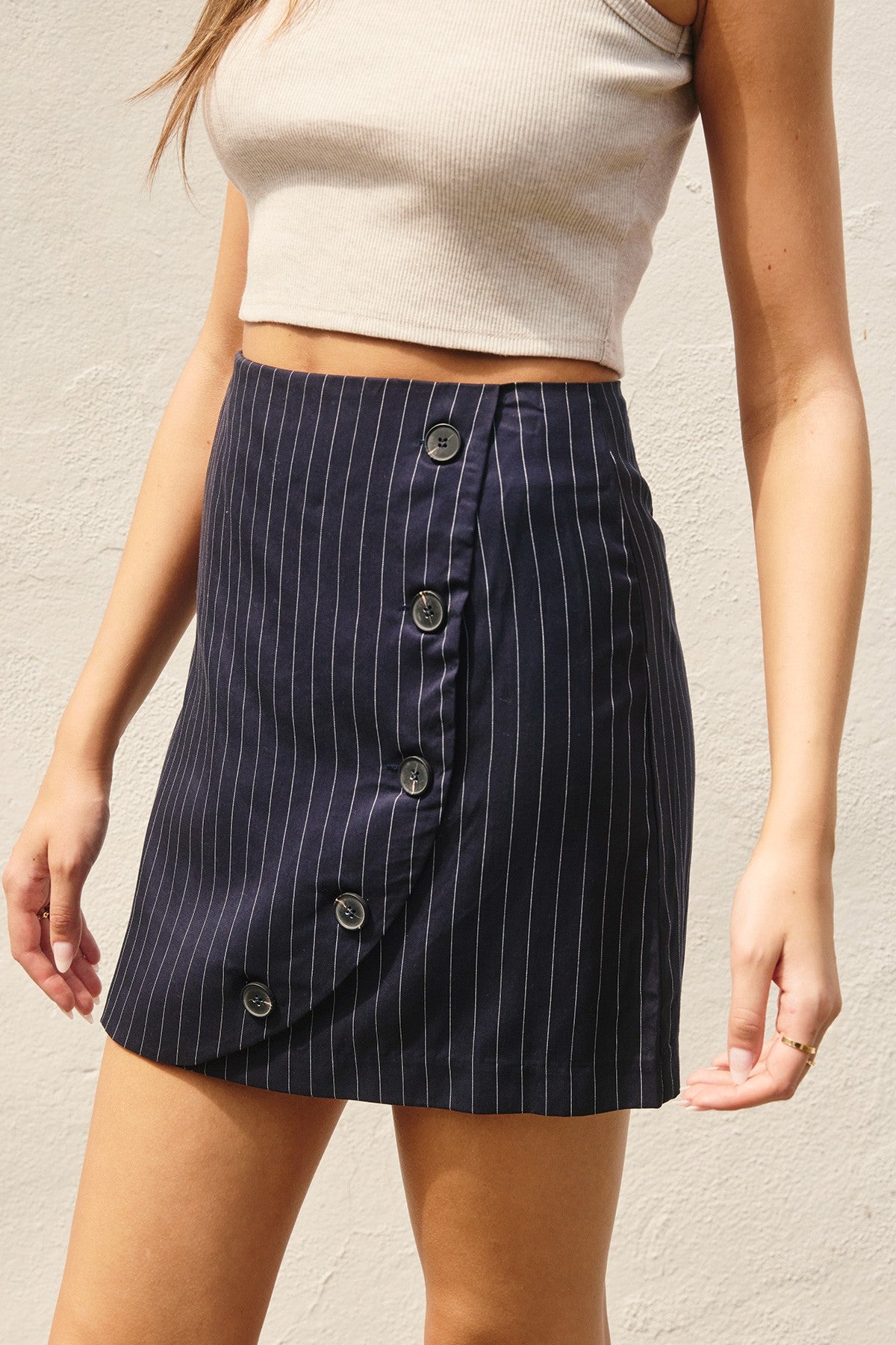 Pinstripe Buttoned Wrap Skirt