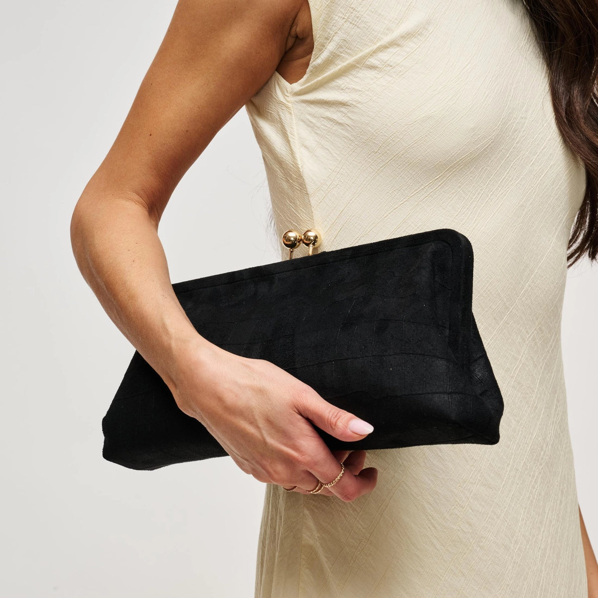 Kristin Faux Suede Clutch - Black