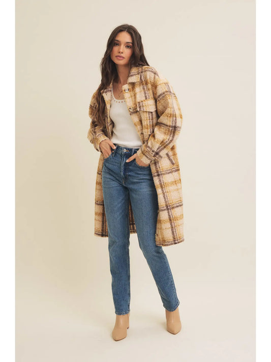 Plaid Boucle Oversized Shacket with Pockets