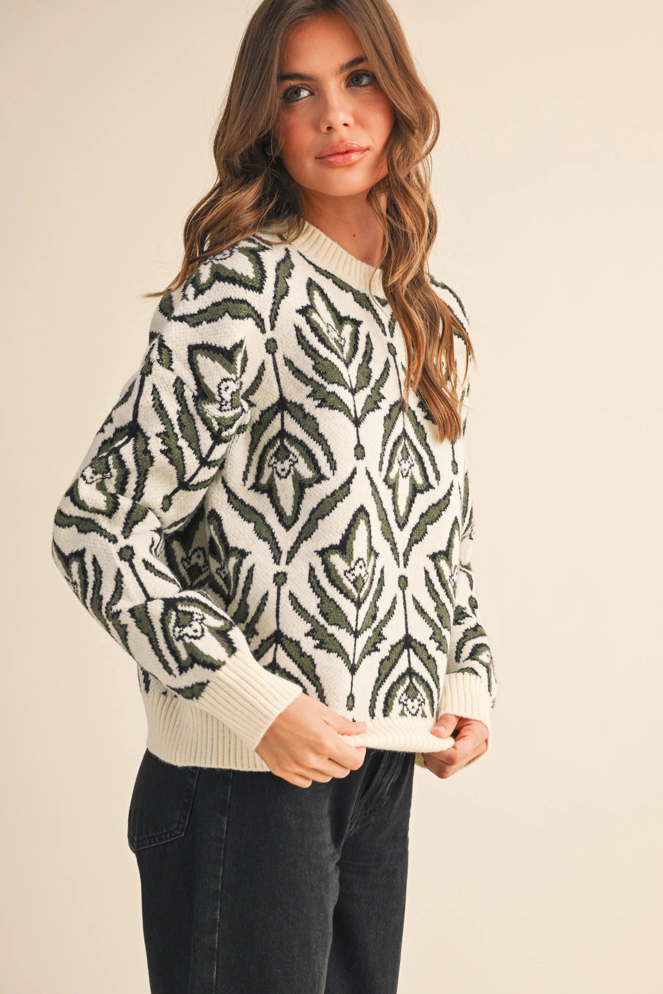 Floral Pattern Knit Sweater