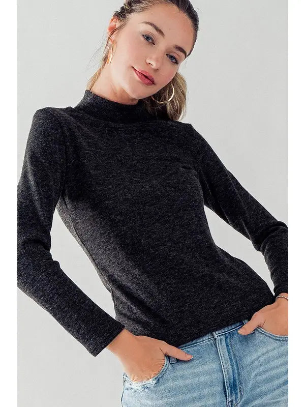 Ultra Lightweight Marble Turtleneck Top-Charcoal