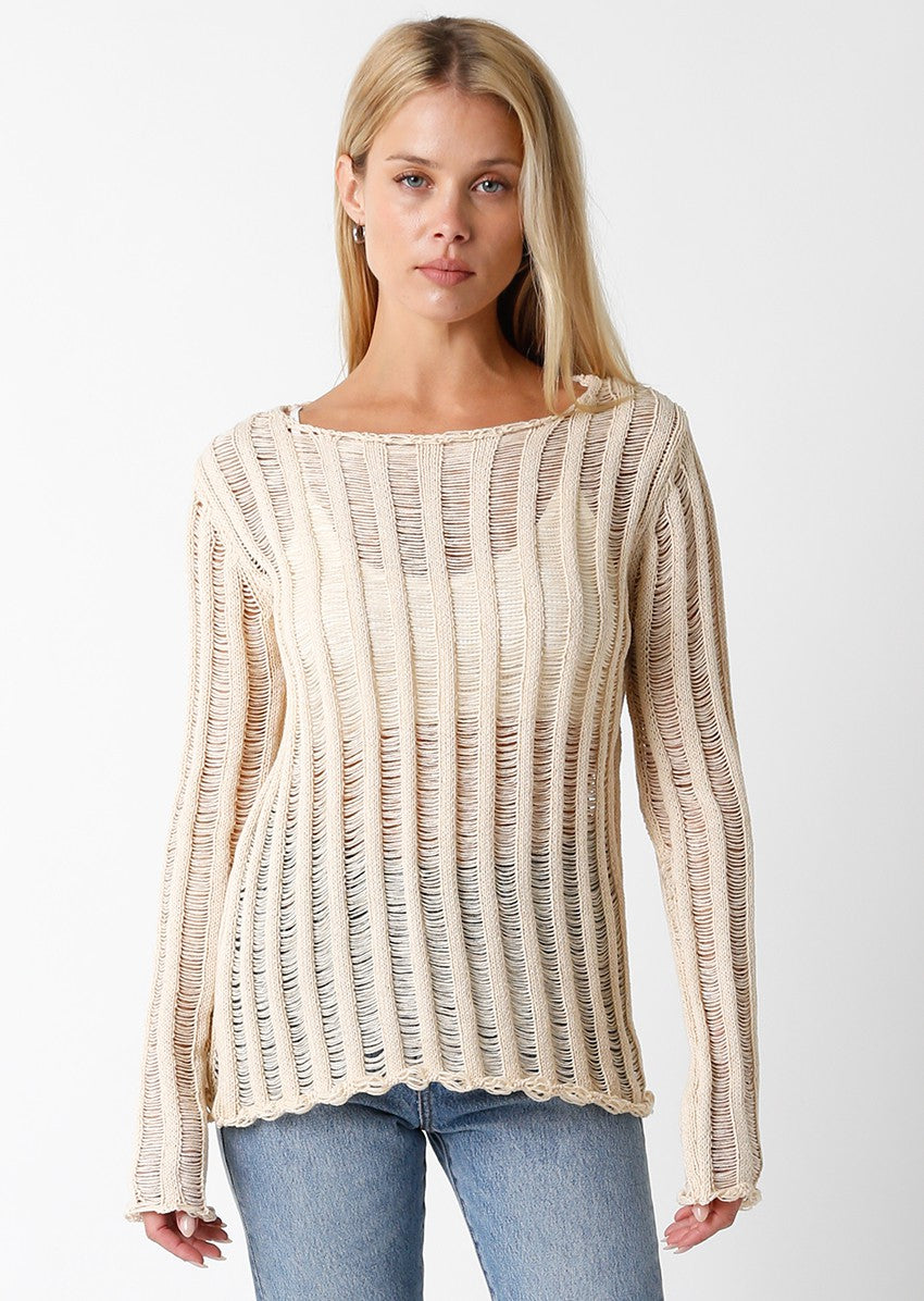 Layla Round Neck Crochet Top - Beige