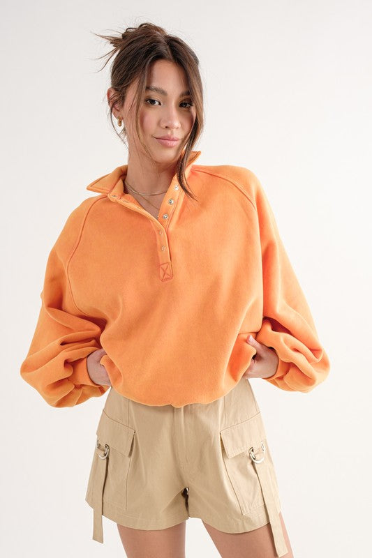 Piper Snap Button Collared Sweater - Orange Sorbet