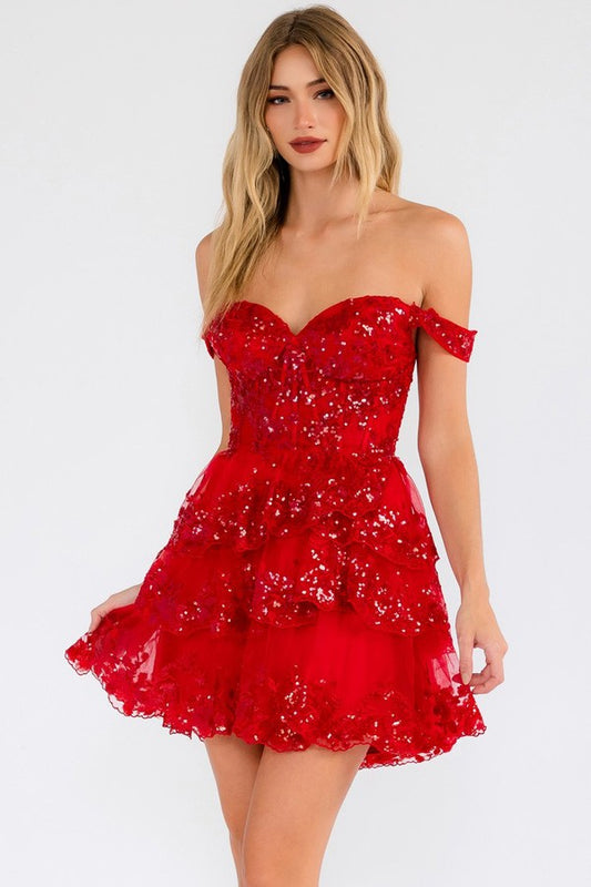 Scarlet Off Shoulder Tier Dress