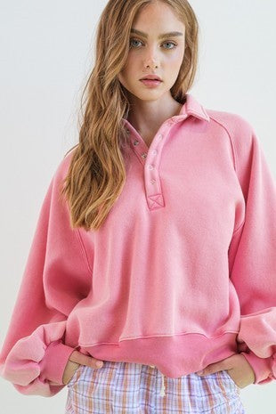 Piper Snap Button Collared Sweater - Pink