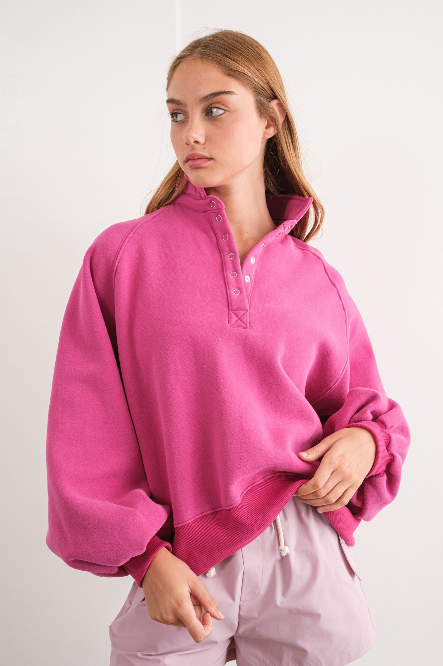 Piper Snap Button Collared Sweater - Fushia